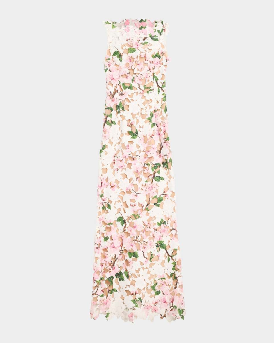 Sleeveless Cherry Blossom Guipure Gown